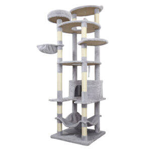 Tall Dark Gray Multilevel Cat Tower Large Platform Adult Cat Climbing Tree House with Wide Base Condo Hammock Scratcher