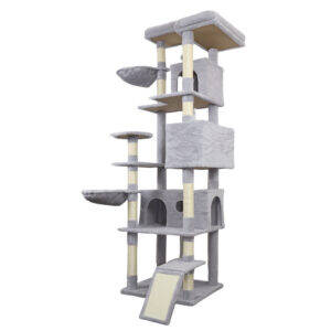 Wholesale Cheap Multilevel Dark Gray Modern Wood Cat Tree Tower Platform Large Wide Base Condo Climbing Cat Scratch Trees